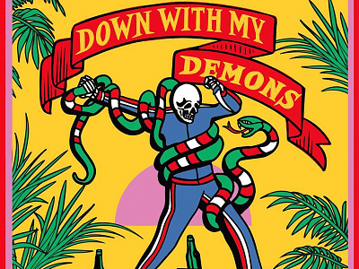 Down With My Demons drawn hand samborghini skull typography