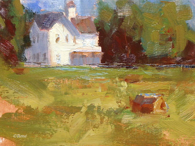 Dan's Place art bale canvas farm field hay house landscape oil oil painting painting