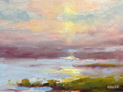 Study of the Marshes clouds landscape oil painting sunset swamp