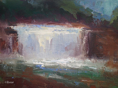 Weisenberger Falls art landscape oil painting traditional waterfall