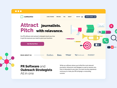 Just Reach Out – SaaS platform for media pitching. illustration landing media saas ui design ux design
