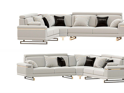 Luxury Beige Corner Sofa 3D Model