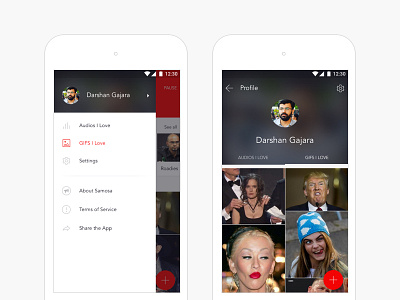 Samosa – Menu & Profile android audios gifs material menu profile samosa social