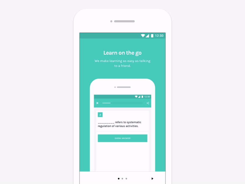 Quill App – Walkthrough android card edtech education learning onboarding quiz swipe walkthrough