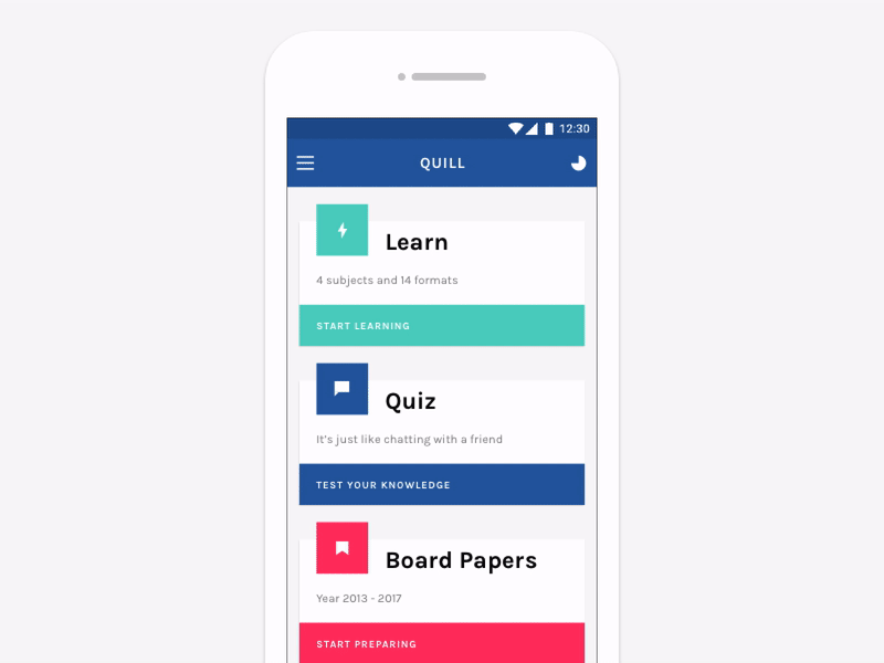 Quill App – Learn android animation cards edtech education interaction learning progress quiz study