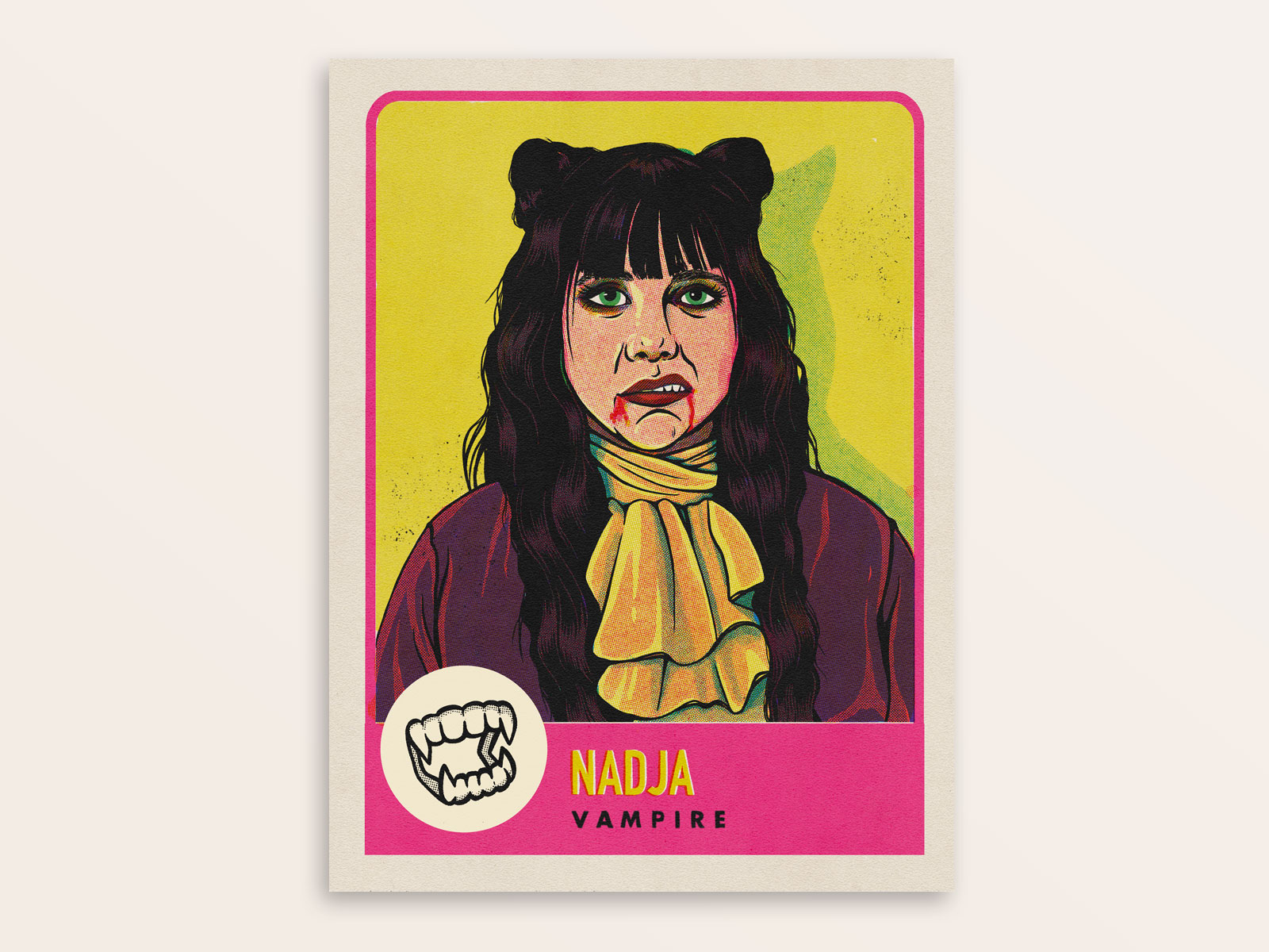 Nadja the vampire, What We Do In The Shadows characterdesign illustration movie art nadja portrait procreate retro trading card tv show vampire vintage