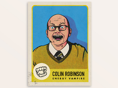 Colin Robinson, What We Do In The Shadows art character energy vampire halftone illustration illustration digital procreate retro texture trading card tv show vampire what we do in the shadows