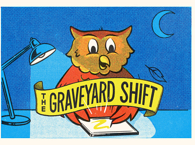 The Graveyard Shift animal art character digital art halftone hand drawn type illustration lettering logo night owl procreate retro texture typography