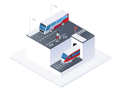 Transport Planning bus engineering grid illustration isometric roads train transport