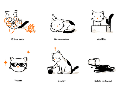 Empty state illustrations black and white cat cats character design empty state graphic icon illustration minimal simple spot illustration