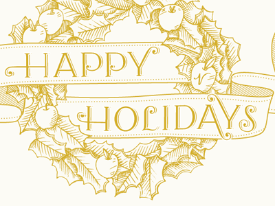 holiday card illustration (full attached) apples engraving happy holidays holly lettering