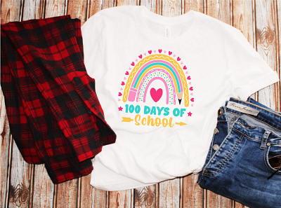 100 days of school t-shirt design adobe illustrator graphic design pod designer rainbow shirt design tshirt design tshirtdesigns typography