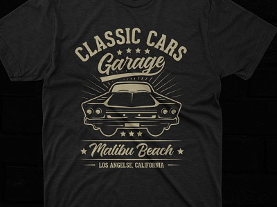 Classic Cars garage Malibu Beach Los Angeles California graphic design shopify tshirt design typography