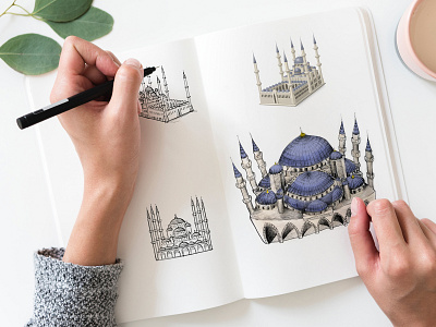 Mojimix Blue Mosque Sticker Sketches creative digitalart emoji graphic art istanbul moque sticker turkey