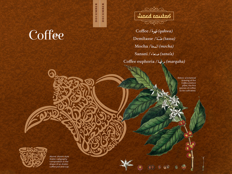 Echoes of Arabia: Coffee multilingual layout design graphic design coffee etymology arabic typography illustration design creative