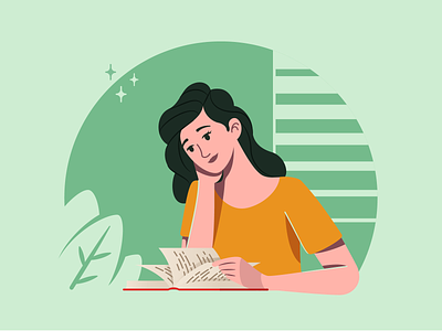 Reading - Illustration Process character character design flat girl graphic illustration read reading reading book vector