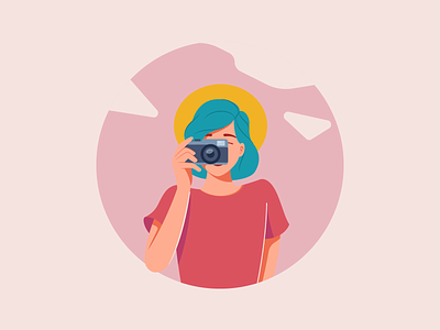 Photographer Girl camera character character design flat girl graphic illustration photographer photography vector