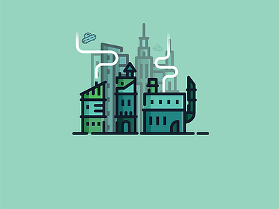 Once in the Future alien building city colors design future illustration minimal ui vector