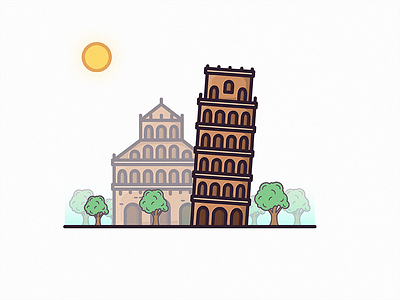 Piazza dei Miracoli colors design illustration minimal monument piazza pisa tower travel ui vector
