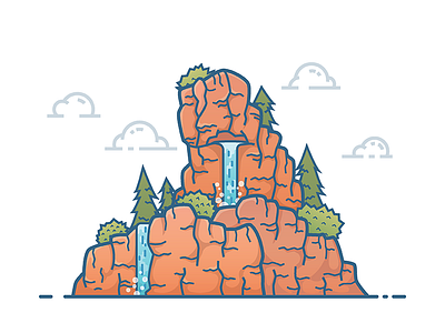 Waterfall #2 color forest icon illustration mountain nature ui vector waterfall