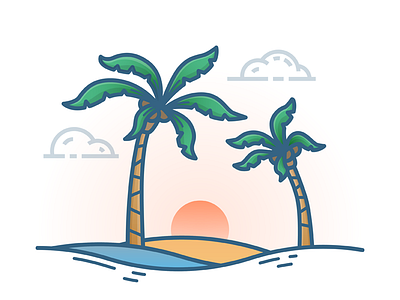 Sunset beach coconut color icon illustration nature palm sand sunset ui vector