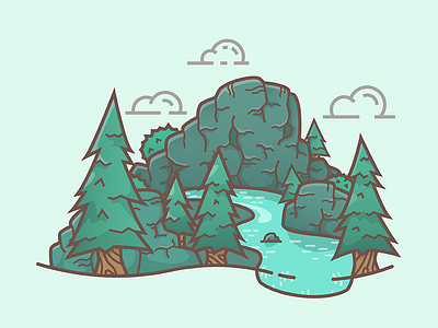 Forest color forest icon illustration mountain nature ui vector waterfall