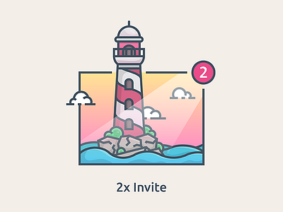 2x Invite dribbble icon illustration invite lighthouse minimal ocean ui