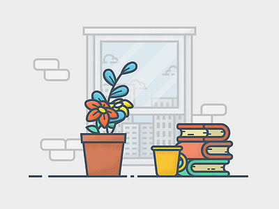 Desk book desk icon illustration minimal mug plant ui vector window