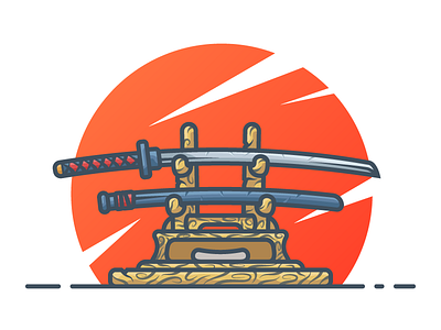 Katana blade icon illustration japan katana minimal samurai sword vector weapon illustration wood wooden illustration