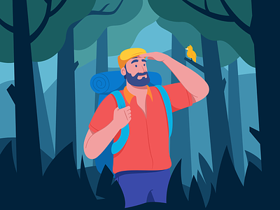 Solo Traveller adventure bearded man character character design character illustration forest illustration nature travel tree trees trip vector