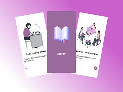 BOOKLY ONBOARDING SCREENS app branding illustration logo ui ux