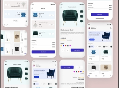 A furniture E- commerce app branding design illustration typography ui ux