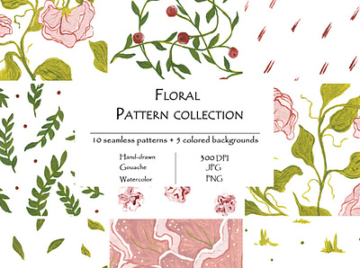 Floral pattern collection botanical collection fabric design floral gouache illustration nature pattern print spring watercolor wrapping