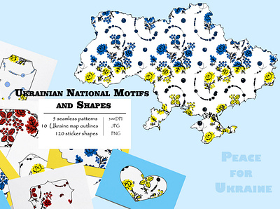 My Motherland Ukraine blue country floral folk graphic design illu illustration national outline pattern shape tag ukraine ukrainian yellow