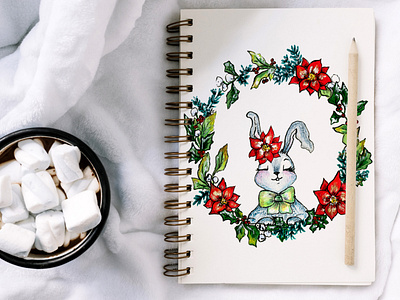 Christmas bunny christmas christmas bunny cute animals fine art gouache illustration