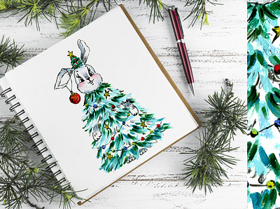 Christmas bunny christmas christmas bunny cute animals gouache illustration new year winter illustration