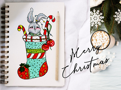 Christmas bunny christmas christmas bunny cute animals fine art gouache illustration new year winter illustration