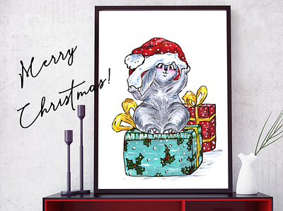 Christmas bunny christmas christmas bunny cute animals fine art gouache illustration new year winter illustration