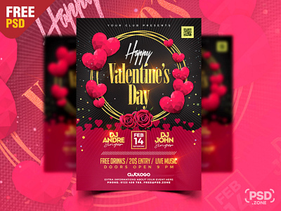 Lovely Valentines Day Party Flyer PSD creative design design flyer design free flyer free psd graphic design party flyer photoshop psd psd free psd template valentine valentines day