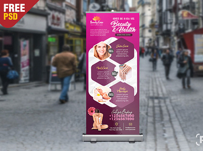 Beauty Studio Roll up Banner Design PSD ad banner creative design design free psd graphic design photoshop psd psd template roll up roll up banner standee standee design