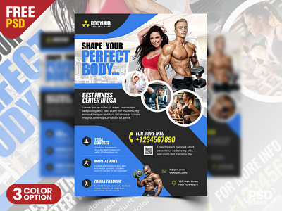 Health and Fitness Gym Premium Flyer Design PSD ad flyer creative design design fitness club free flyer free psd graphic design gym flyer marketing flyer photoshop psd psd flyer psd template