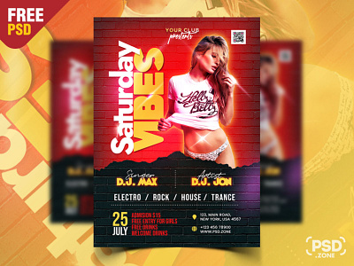 Saturday Vibes Party Flyer PSD Template creative design design event flyer free design free flyer free psd graphic design night party party flyer photoshop psd psd free psd template saturday night party