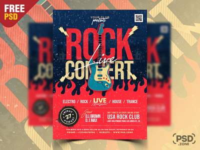 Live Rock Concert Event Flyer PSD concert creative design design free flyer free psd graphic design live event party flyer photoshop psd psd template rock music