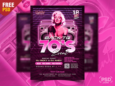 Retro Theme Event Party Flyer PSD 70s 80s creative design design event flyer free flyer free psd graphic design party flyer photoshop psd psd template retro party vintage party vintage theme