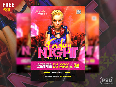 Friday Night Music Party Flyer PSD creative design design flyer free flyer free psd freebie friday night graphic design party flyer party night photoshop psd psd flyer psd template