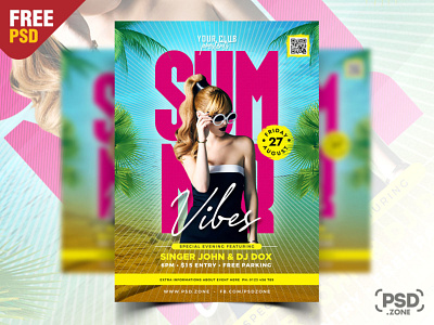Summer Vibes Party Flyer PSD a4 size flyer club flyer creative design design event flyer free flyer free psd graphic design music event party flyer photoshop psd psd template summer party