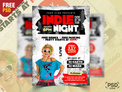 Vintage Indie Rock Concerts Party Flyer PSD