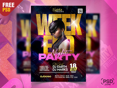Weekend Night Party Promo Flyer PSD club party creative design design flyer design free psd freebie graphic design night party party flyer photoshop psd psd template weekend party
