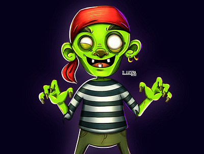 Zombie. Character design. brand character cartoon cartoon character character character design childrens illustrations green illustration illustrator kids photoshop procreate red web zombie