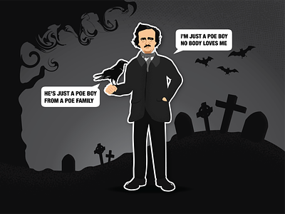 Edgar Allan Poe dark edgar allan poe flat design graphic design halloween illustraion poe stickermule stiker vector